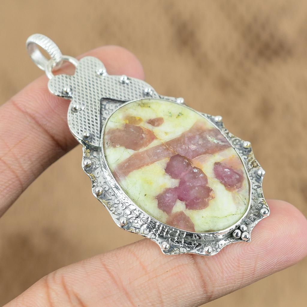 Birthday Gift For Her Natural Tourmalated Quartz Gemstone Pendant 925 Silver