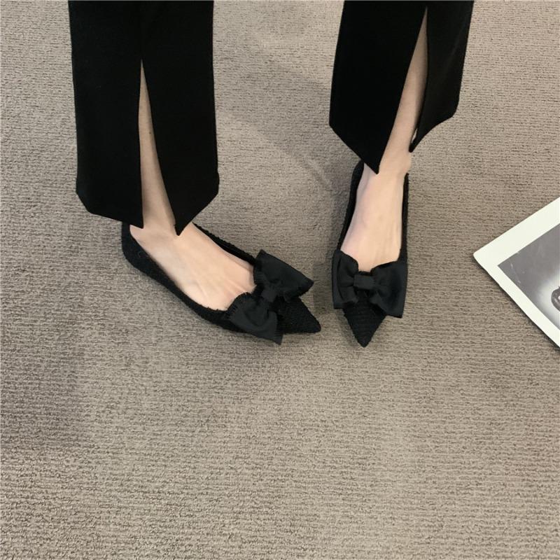 Fashion Flat Shoes for Women's Spring Autumn 2025 New French Bow Pointed Shallow Mouth Scoop Shoes Large Size Women's Shoes 42 43 44
