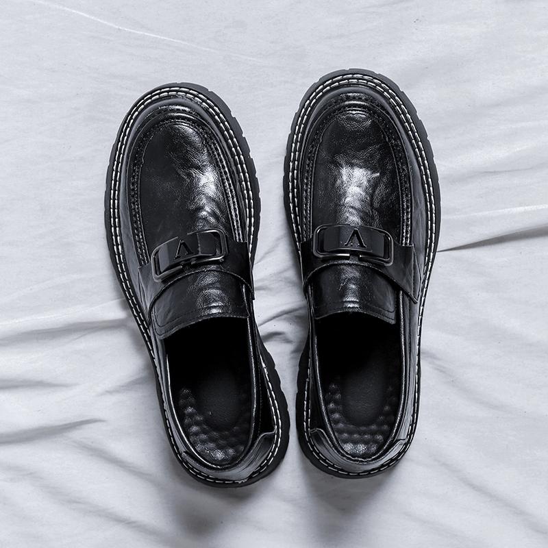 

Весенне-осенний бренд Британский стиль Мужская рабочая обувь Модная и удобная Новая толстая подошва Классические кожаные туфли с большой головой 44 чёрный
