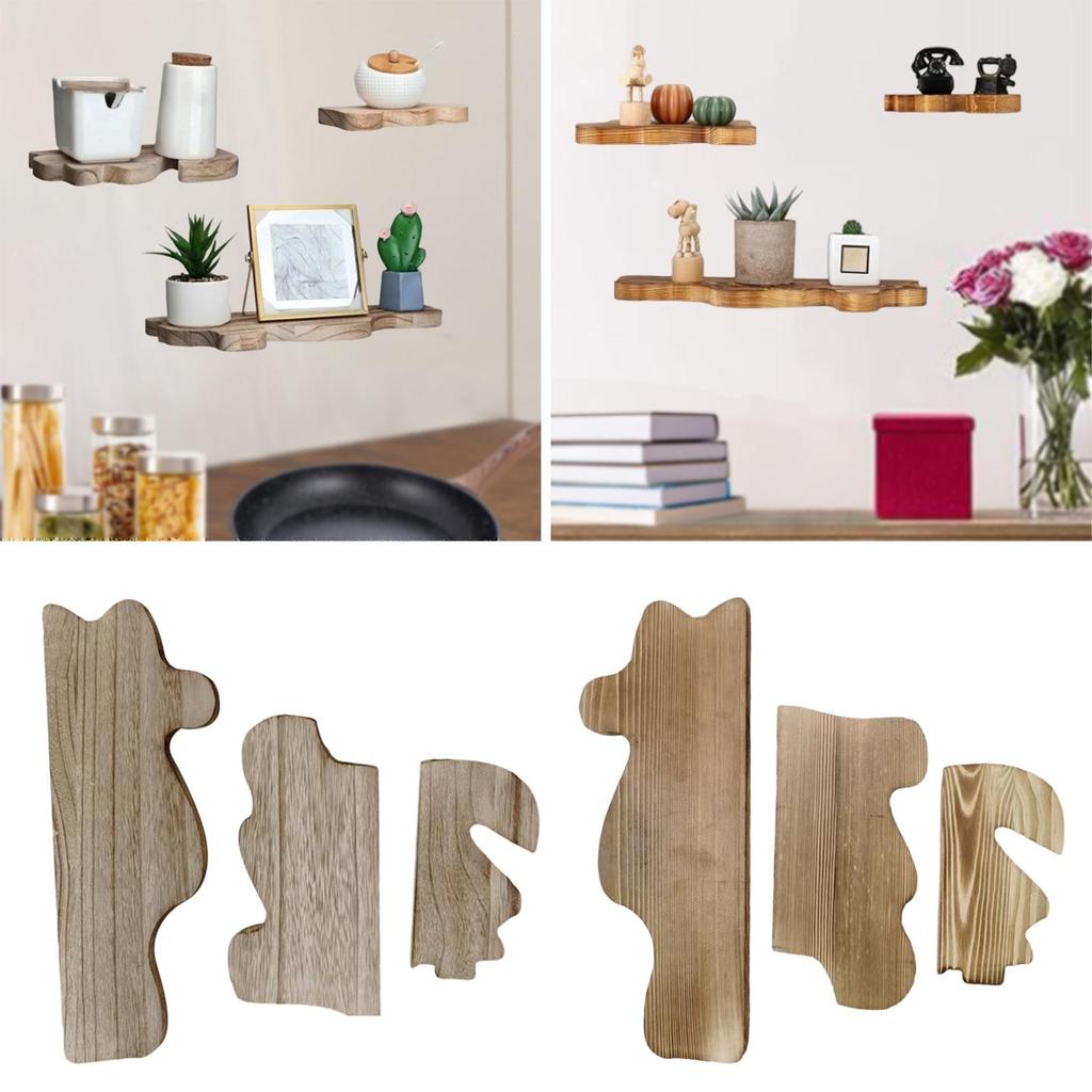 3x Wall Shelves Floating Shelves Multifunctional Modern Decorative Rustic Wood