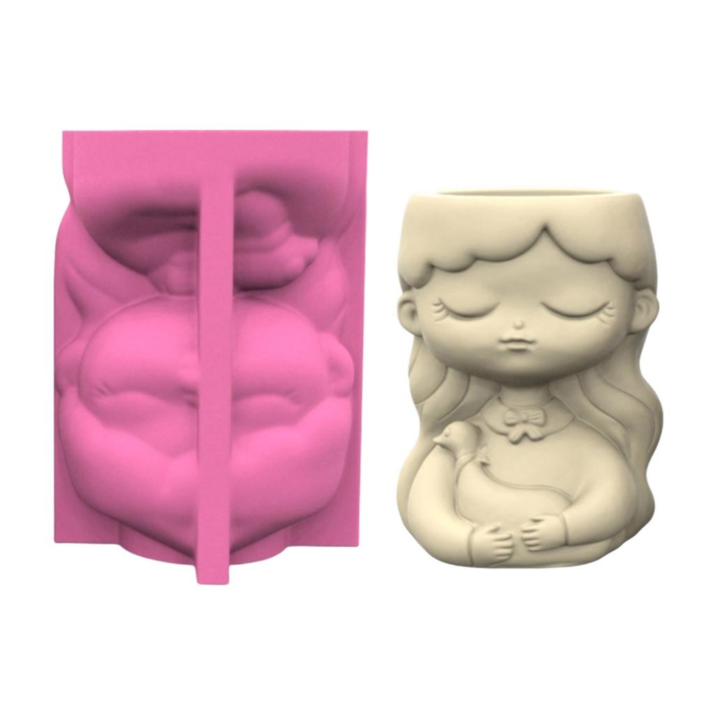 Cute Girl Planter Silicone Mold For Resin Cement Crafts Reusable DIY Flowerpot Design Flower Pot Making Mould