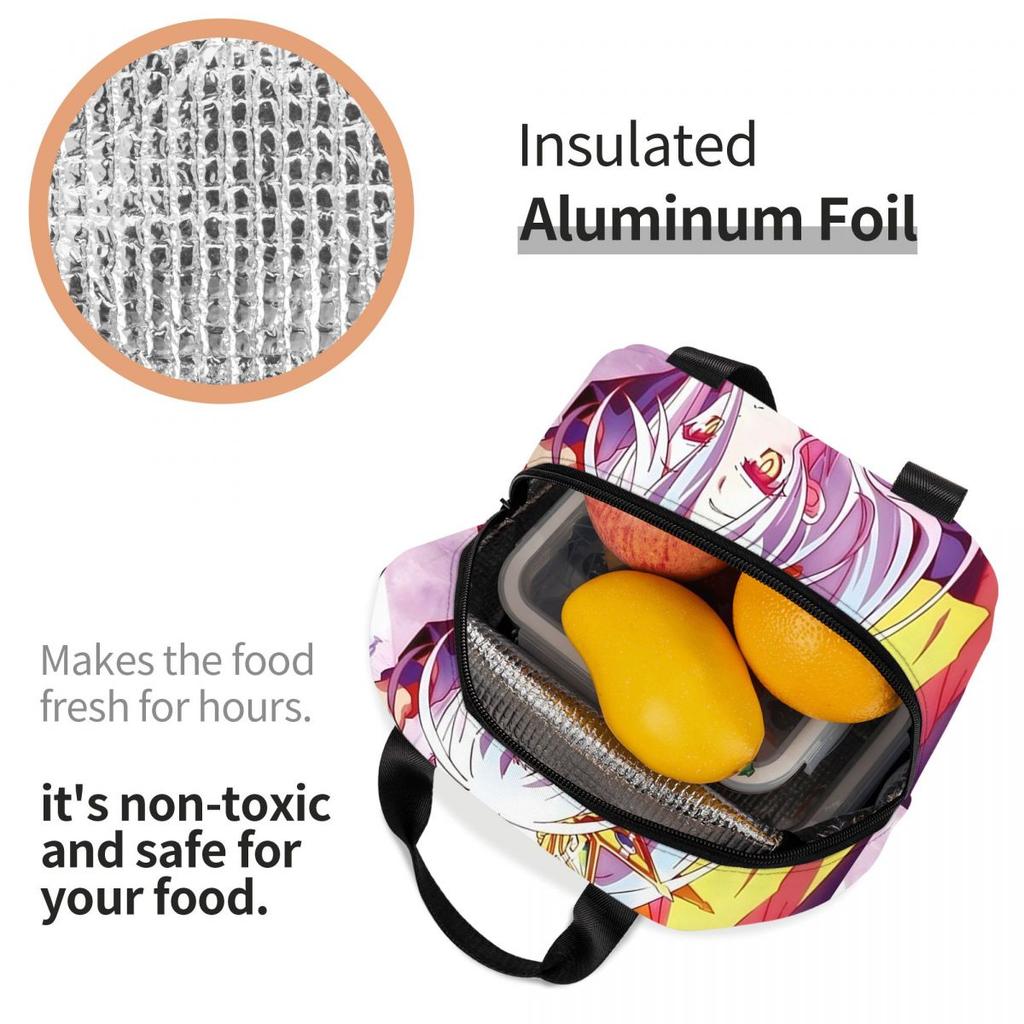 No Game No Life Zero Cover Image Insulated Lunch Bag for Women Children Portable Food Boxes Thermal Lunch Box Tote
