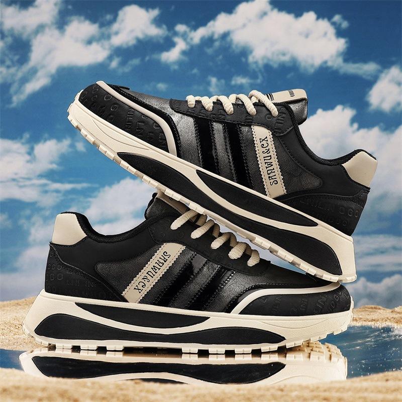 Trendy Brand Men's Shoes Winter New Leather Surface Comfortable Casual Soft Sole Fashion Three Bar Korean Version of Dad Shoes