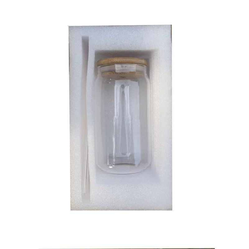 

450ml/550ml Glass Cups with Bamboo Lids and Straw 1pc Mason Jars Coffee Mug Beer Can Shaped for Cocktail Milk Juice Cola Gift 450-550ml