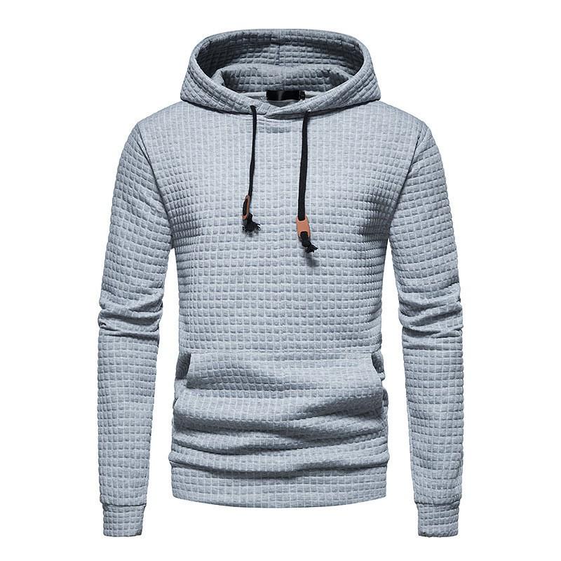2026 European Men s Casual Plaid Quilted Jacquard Cotton Hooded Pullover Sweatshirt M светло-серый