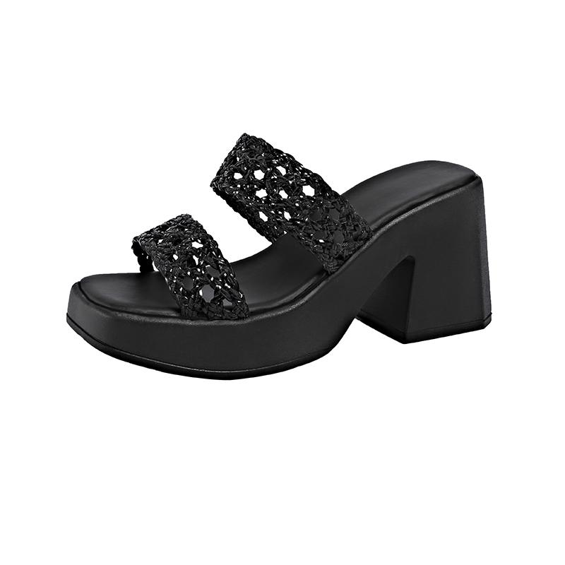 

Fashion Square Heel Sandals Summer New Square Head Open Toe Waterproof Table Cover Foot Non-slip Wear-resistant High Heels 40