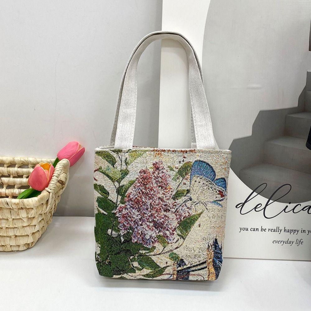 

Bird Canvas Tote Bag Butterfly Flower Shoulder Bag Elegant Embroidery Ethnic Style Handbag Outdoor D