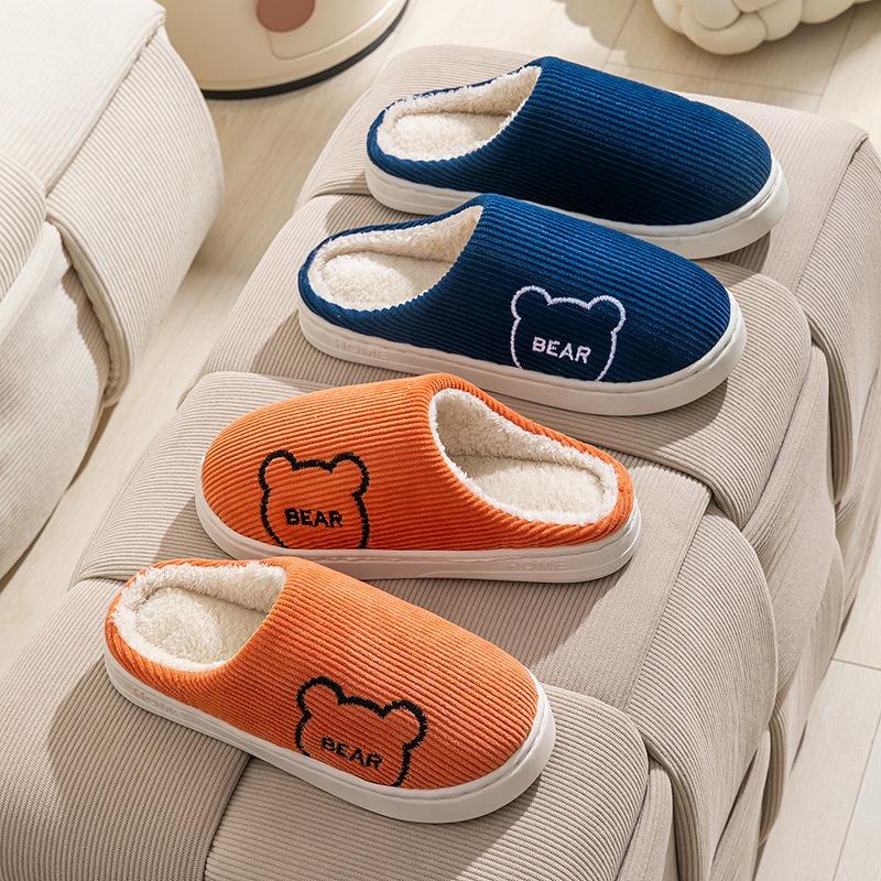Cotton slippers women's bags and couples thick-bottomed winter confinement home home warm indoor non-slip fluffy slippers men's winter