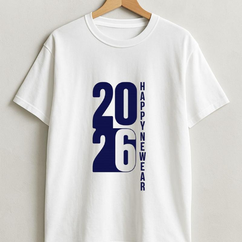 Happy New Year 2026 Unisex Adults Family Simple Printed TShirt Tops High Quality Cotton Crewneck Casual Tops Tee Shirt Short
