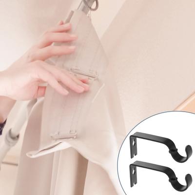 2pcs Curtain Rod Brackets Kits Heavy Duty Black Metal Side Mount Roman Rod Holders Curtain Rails Homes Accessories