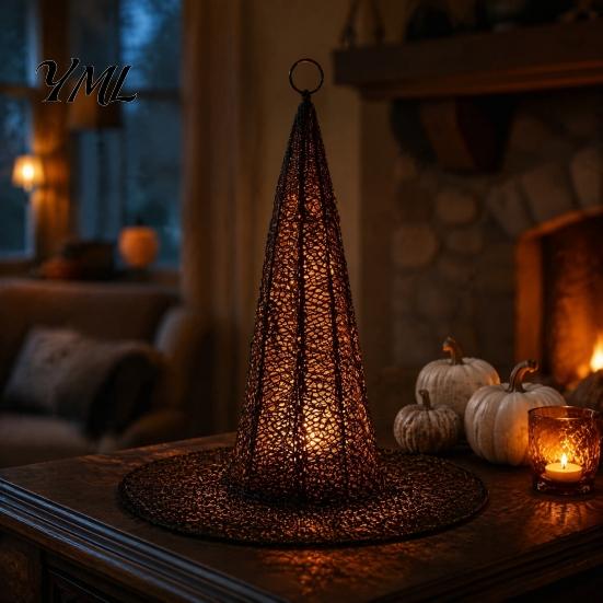 Goldenes Netz Party Dekoration für Zuhause Leuchtender Halloween Hexenhut mit Warmen LED Lichtern, Wiederverwendbarer Zauberer Fenster Hänger Gruselige Kostüme, Innen Außen