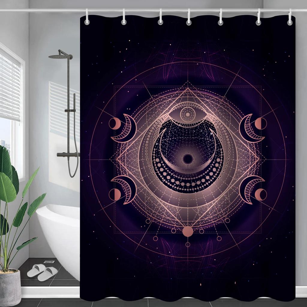 Black Mysticism Shower Curtain Liner Sun and Moon Modern Waterproof Bathroom Curtains Accessories with 12 Hooks Bathtub Curtain
