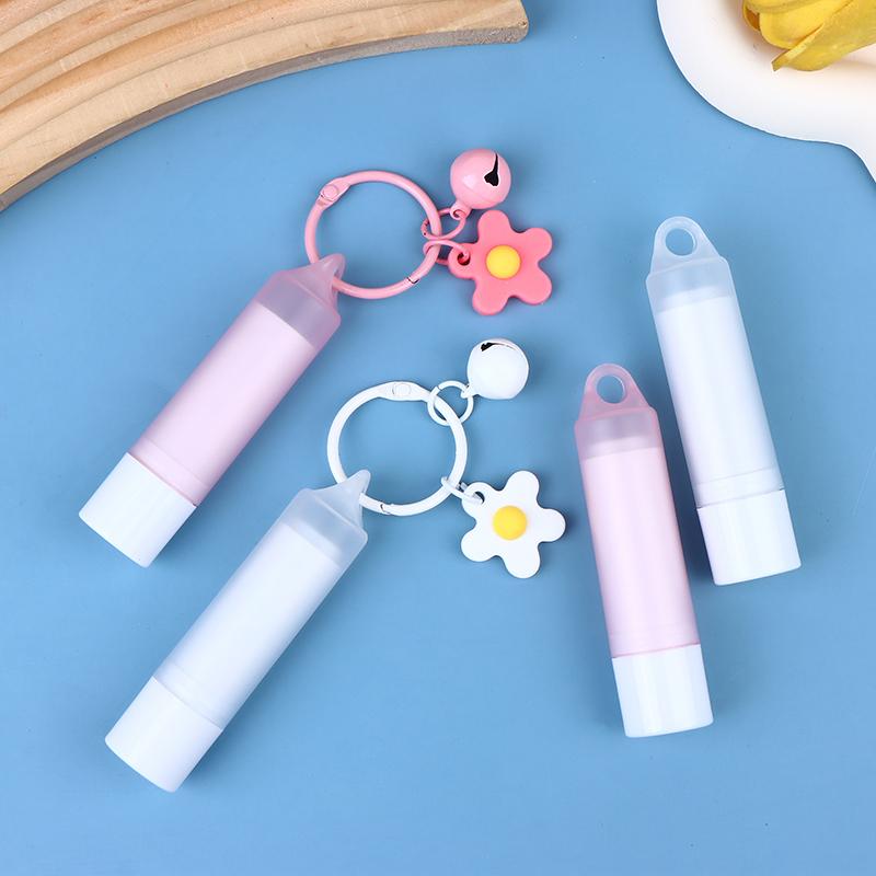 3.5G Pink/White Lip Enamel Tube With Keychain And Brush Rod Refillable Lip Gloss Tube Empty Bottle Lips Glaze Container Makeup