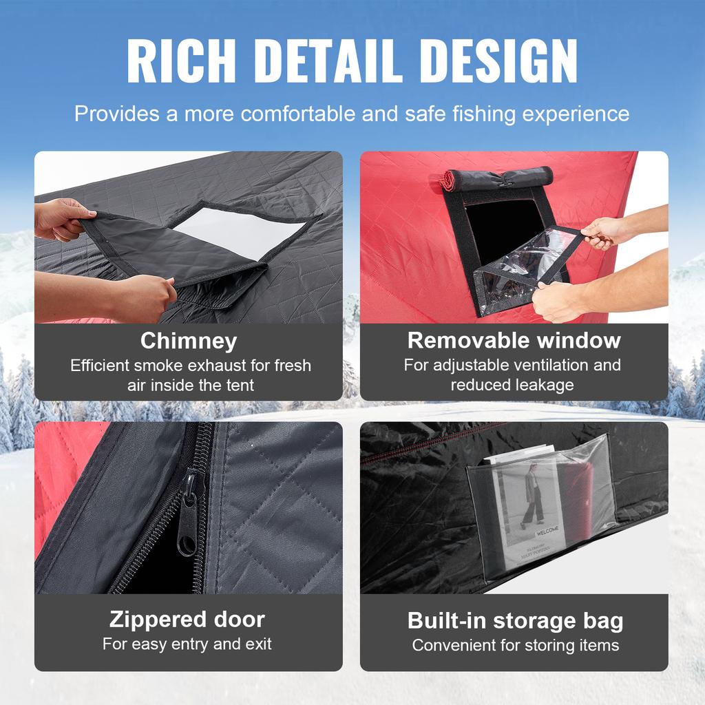 SucceBuy Portable Ice Shelter Insulated Pop-Up Ice Fishing Tent Thermal Ice Shanty for Winter Fishing Ice Cube with Carrying Bag