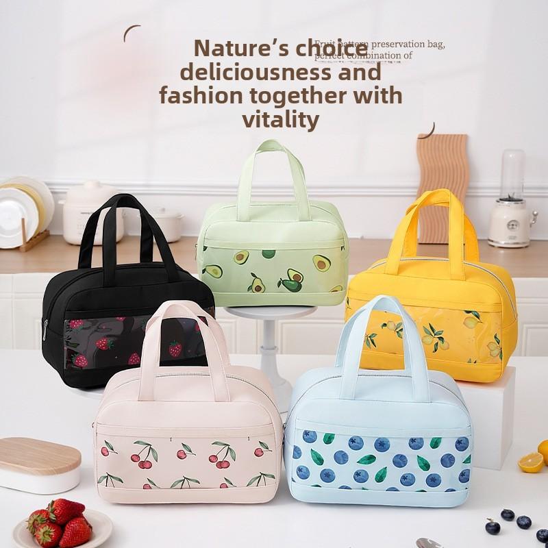 Strawberry Avocado Blueberry Cherry Print Lunch Tote Bag Portable Picnic School