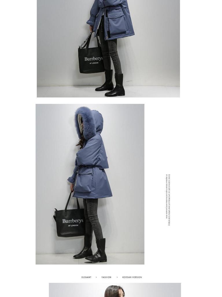 Korean Style Women's Mid-Length Cotton-Padded Parka with Big Fur Collar