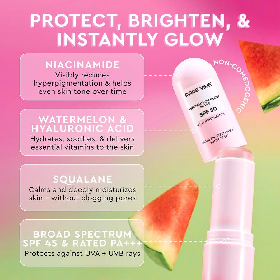 Watermelon & Niacinamide Sun Stick SPF50 – Hydrating, Brightening, Highlighter & Sunscreen