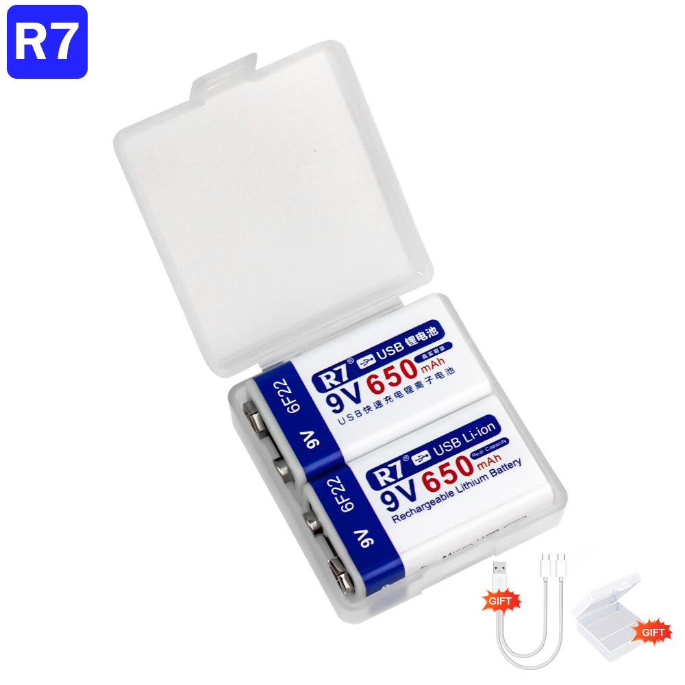 R7 9V USB Batteries 6F22 Rechargeable Batteries 650mAh Lithium Batteries Multifunctional Energy Batteries for KTV Microphone Metal Detector