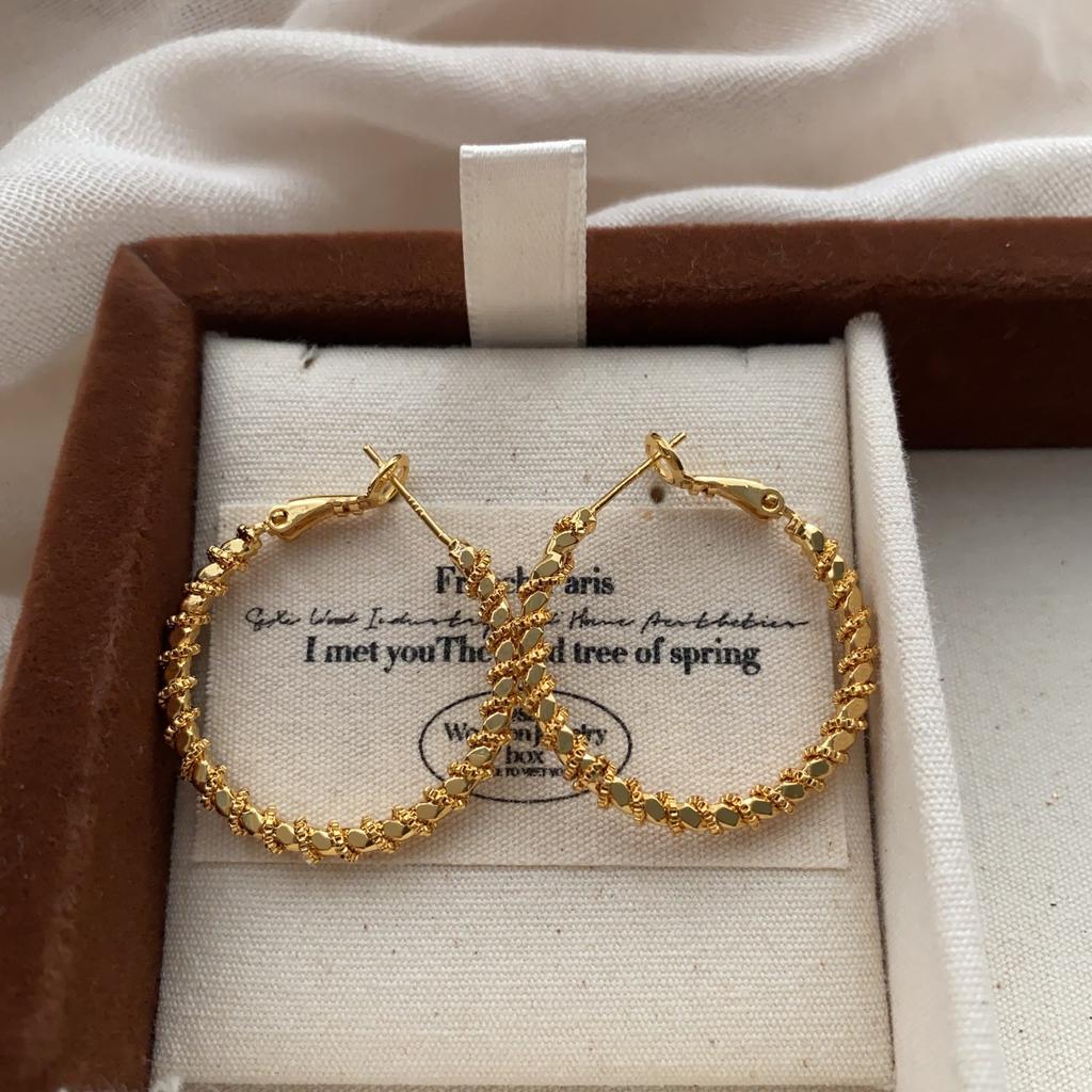 Classic Leather Metal Large Circle Earrings Women'S Niche Design Sense Advanced Temperament Small Fragrant Wind Earrings Earrings