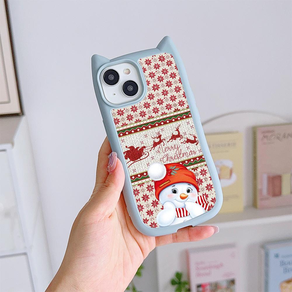 Cat Ear Soft Phone Case for iPhone 16 15 14 13 12 11 Pro Max Plus XR TPU Anti-Drop Transparent Acrylic Back Cover NY29 Merry Christmas Christmas tree