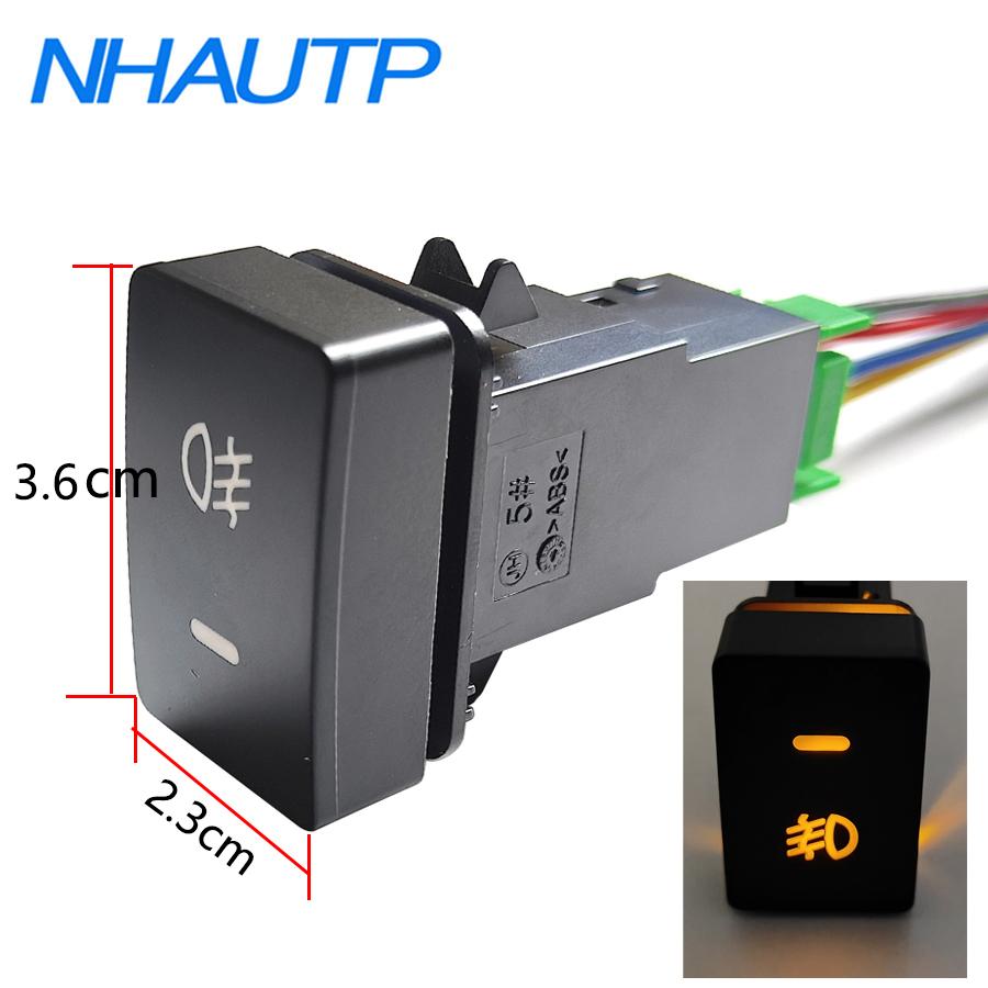 NHAUTP 1Pcs 5-Pin Car Fog Light Switch Button For Honda Fit Civic Accord CR-V HR-V Odyssey With Connect Wire 12V Yellow Switches4