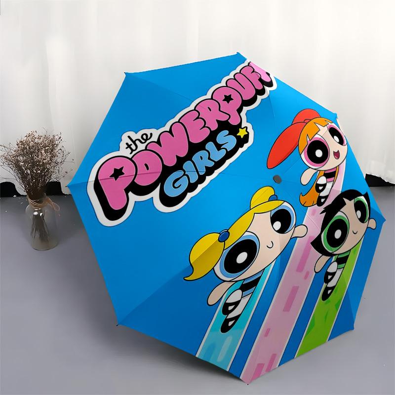 1pc Powerpuff Girls Automatic Opening Closing Umbrella with Portable Tri-Fold Design, 8-Bone Iron Frame Outdoor Umbrella, Perfect Gift for Fans, Trave