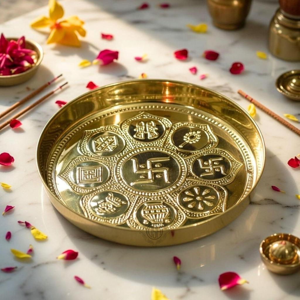 DSH Pure Brass Puja Thali Plate With Embossed Design 8 Inch Best