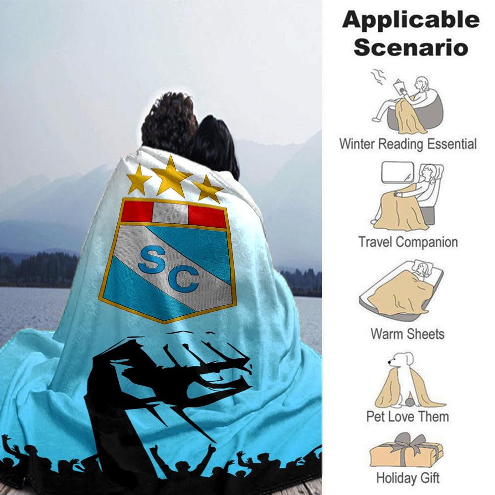 Sporting Cristal Football Club Badge Fan Silhouette Print Flannel Blanket Soft Warm Throw Blanket for Sofa Bed Living Room