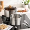 Round Deep-Frying Pot with Formed Body, Perforated Draining Basket, and Food Tongs for Handling Kitchen Recipes from Cooking Through Serving