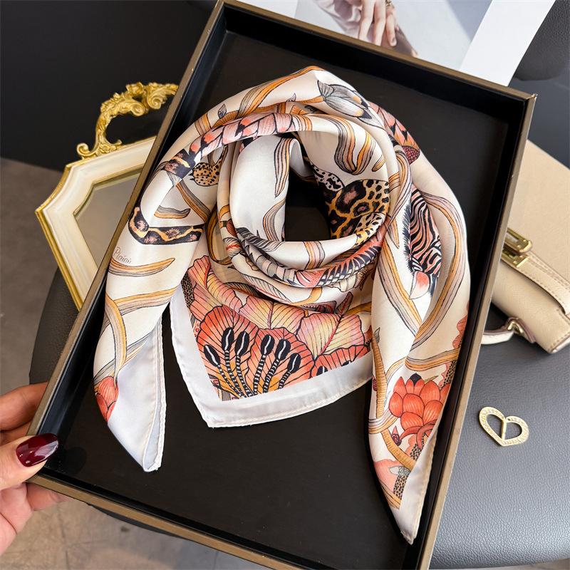 Animal Flower Simulation Silk Printing Silk Scarf Square Scarf High-end Shawl Sunscreen Neck Professional Scarf Headscarf Scarf