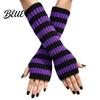 Stylish Half Finger Gloves Striped Knitted Arm Warmers for Women Fingerless Sleeves Soft Cycling Protectors Thermal Wrist Autumn Winter Fashion