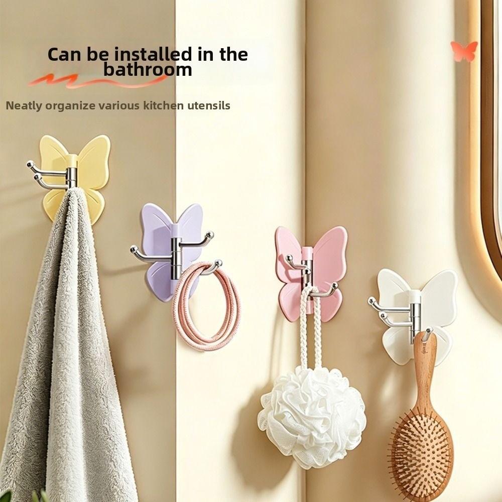 1/4PCS Waterproof Butterfly Wall Hook Plastic Adhesive Wall Hook Storage Hanger  Wardrobe Storage