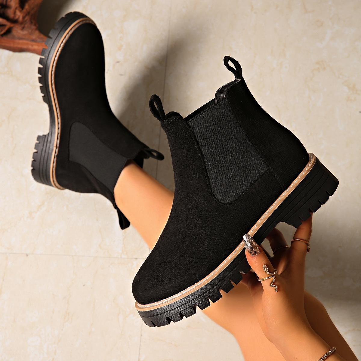 

Женские ботильоны на толстом каблуке Новинка 2025 Осень/Зима Большие размеры Круглый носок Модные и удобные Женские ботинки Мартин на двойной молнии 43