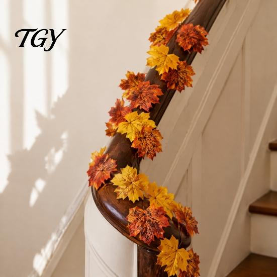 Artificial Plant Decor Fall Maple Leaf Garland, 3.3FT Bendable Autumn Foliage Vine, Theme Props for Thanksgiving Halloween Indoor Outdoor Home Mantle