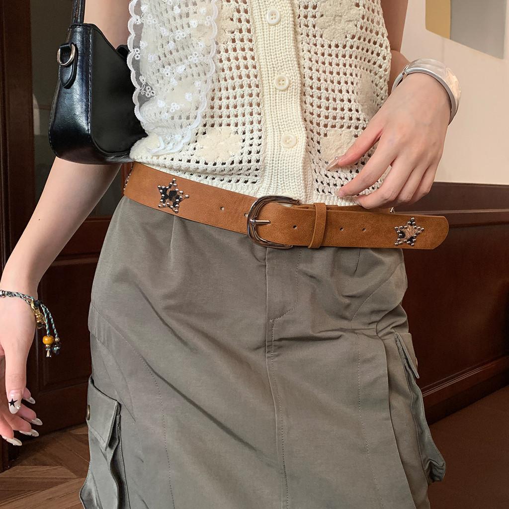 American Vintage Leopard Pattern Leather Belt For Women With Gold Pin Buckle For Dress And Jeans