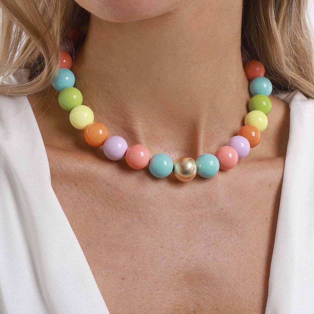 N13167 Colorful Beaded Necklace: Cute Bohemian Handmade Clavicle Chain