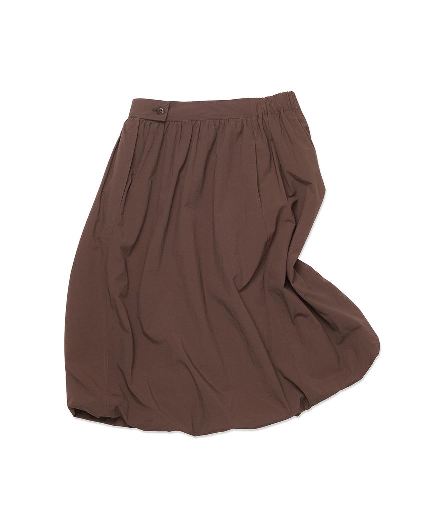 Cotton Bell Shirred Balloon Skirt - Brown