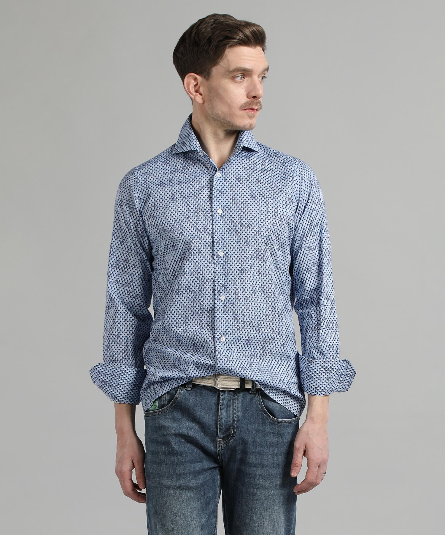 Panicalle Dot Print Cotton Shirt [Sky Blue] Sky Blue/L