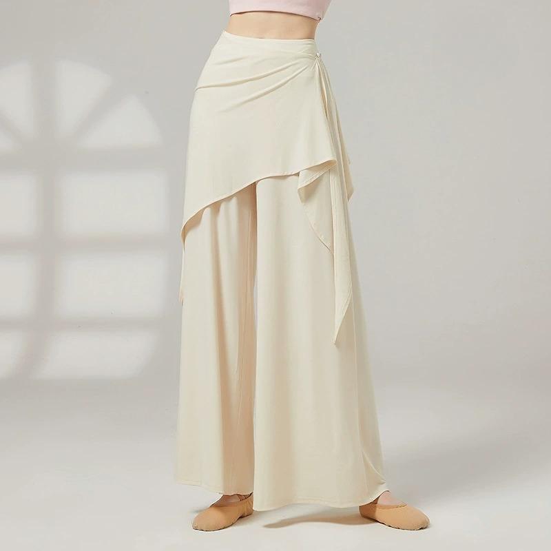 Women Wide Leg Loose Dance Pants Breathable Drapey Folk Dance Classical Training Costumes High Waist Long Trousers