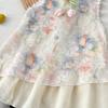 Girls Sleeveless Tulip Print Dress Bow Soft Summer Dress Sweet Princess Outfit Kids Dresses