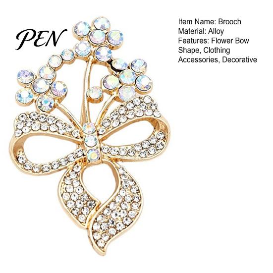 Women Dainty Jewelry Rhinstone Flower Bow Brooch Pin, Hollow Floral Bowknot Retro Alloy for Girls, Decorative Accessory Clothing Bags Scarves Pin