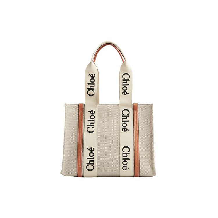 Chloe Woody Logo Print Webbing Panel Smooth Calfskin Tote Bag Women Tote Bags CHC21AS383F71883