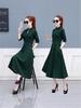 European & American V-Neck Long-Sleeve A-Line Dress - Elegant Spring Mid-Length Style