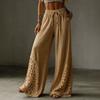 Women's Color Wide Leg Pants with Lace Pockets - Casual Loose Fit Drawstring Elastic Waist Trousers