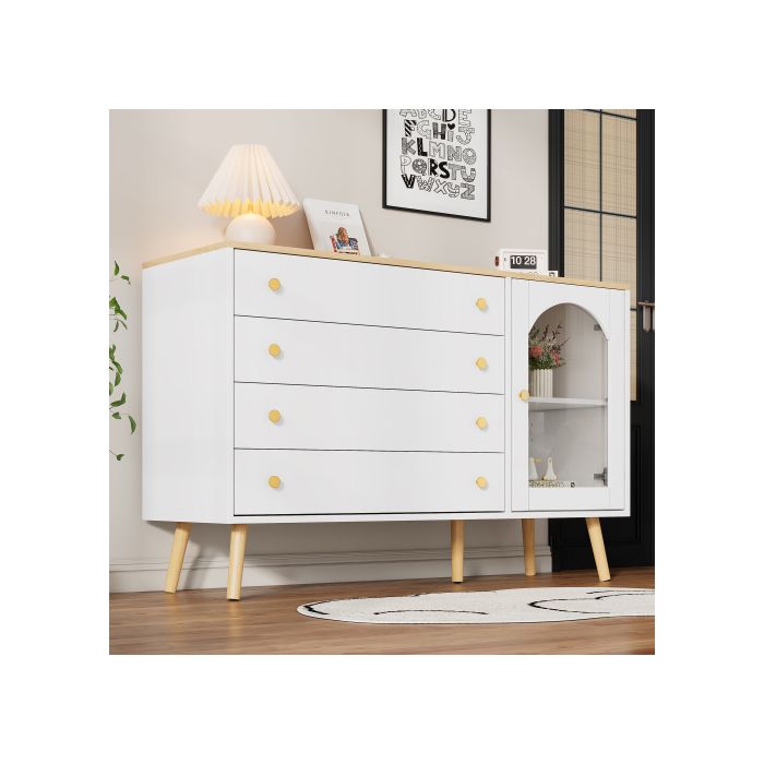 Commode - MUVOE - 4 tiroirs - Blanche - 120x40x77,5 cm - Design moderne