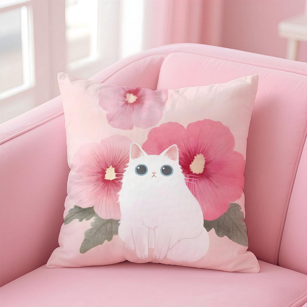KKitty Flowers apples Kitty Cushion Cover Pillow Case Soft Friendly Fabric Concealed Zipper