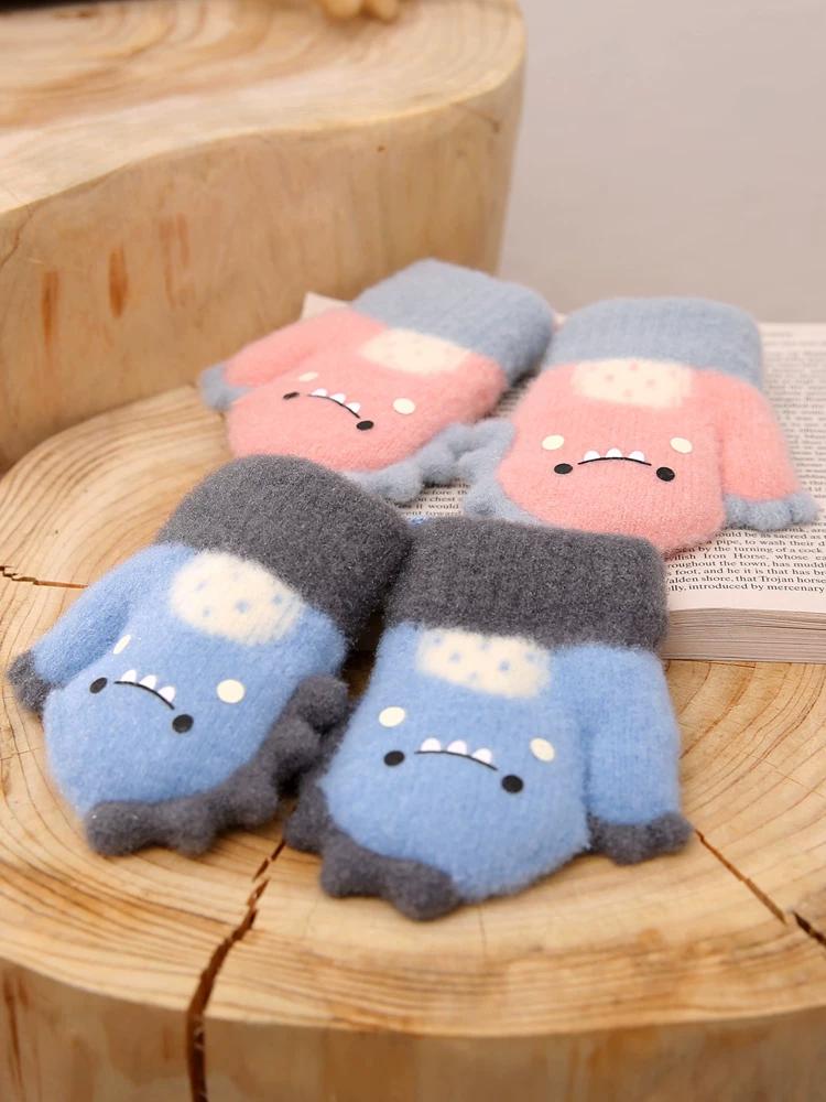 Baby Gloves for Autumn and Winter, Thickened and Fleece-Lined for Warmth, Suitable for Toddlers, Boys and Girls, Cute Dinosaur Design, Mittens