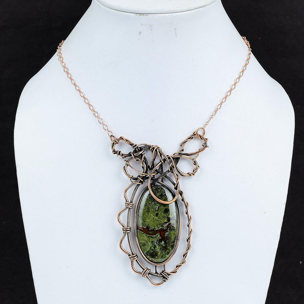 Dragon Bloodstone Necklace Copper Wire Wrapped Gemstone Jewelry Adjustable Copper Necklace Handmade Necklace Wire Wrap Necklace Gift For Her
