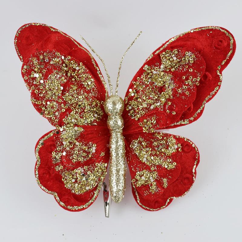 3D Double-Layer Gold Powder Butterfly Ornaments for Christmas Tree DIY Pendant