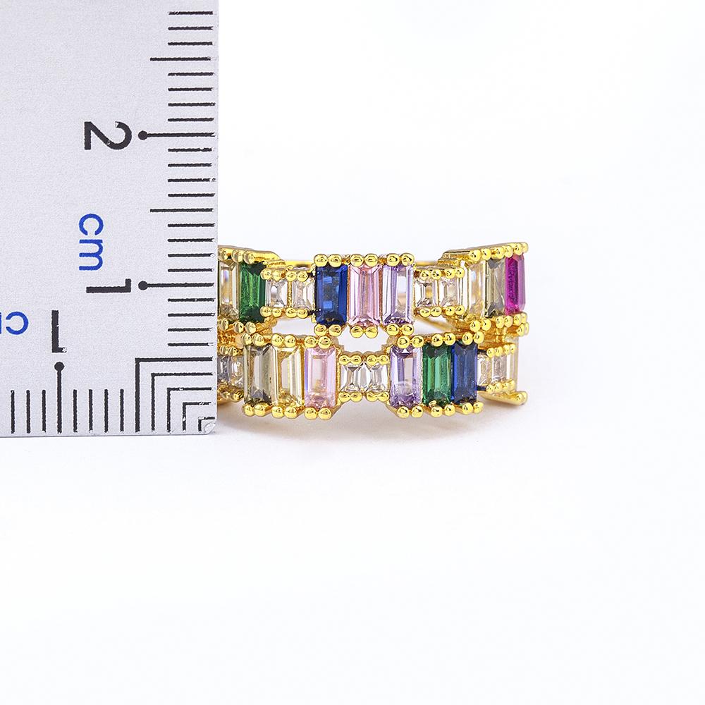 Nidin New Fashion Rainbow Geometric Exquisite Crystal AAA Zircon Ring Women Temperament Declaration Wedding Party Charm Jewelry